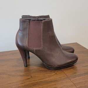 Antonio Melani Leather Ankle Boots Brown Slip‎ On Heeled Women's Size 6.5 M
